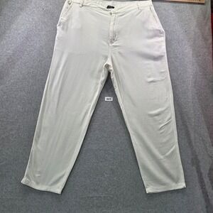 Coofandy Mens White Linen Blend Elastic Waist Straight Leg Pants 35x26 size L